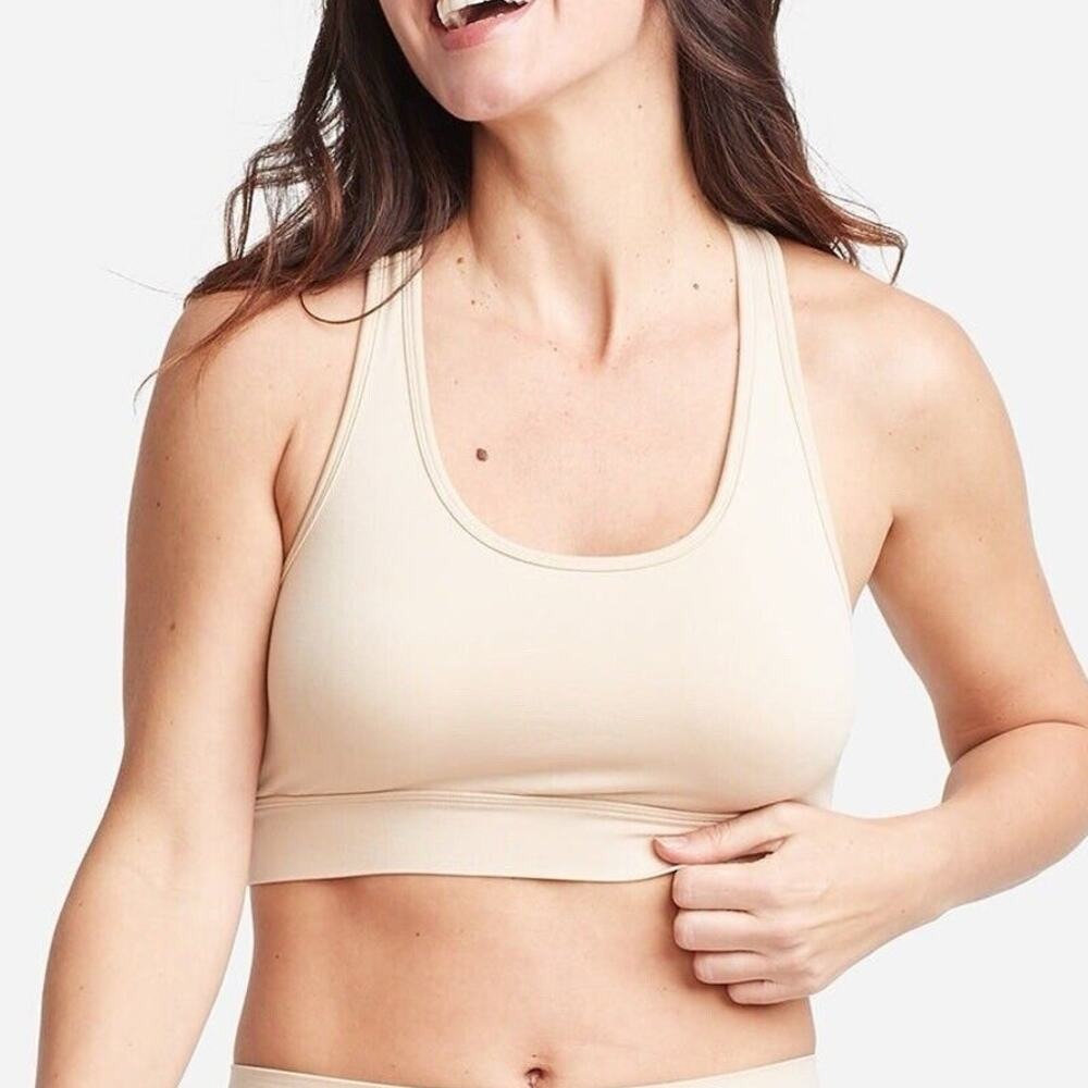 Yummie 1X 2X Longline Cross Back Bralette Nylon Seamless Pullover Tan Beige‎ Bra